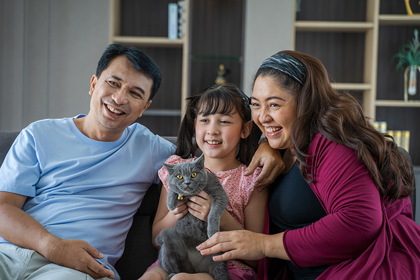 Cat with family for cat adoption promo